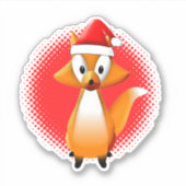 Schattigee Cartoon Fox Dier met Santas Pet Rood Sticker (Voorkant)