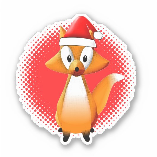 Schattigee Cartoon Fox Dier met Santas Pet Rood Sticker (Voorkant)