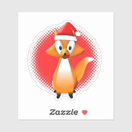 Schattigee Cartoon Fox Dier met Santas Pet Rood Sticker (Vel)