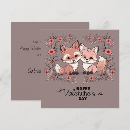 Schattigee Cartoon Fox Lovers Hearts Valentijn's D Feestdagenkaart (Voorkant / Achterkant)