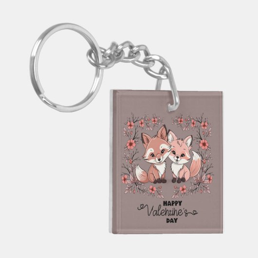 Schattigee Cartoon Fox Lovers Hearts Valentijn's D Sleutelhanger (Voorkant Links)
