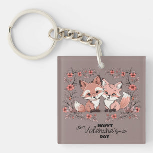 Schattigee Cartoon Fox Lovers Hearts Valentijn's D Sleutelhanger