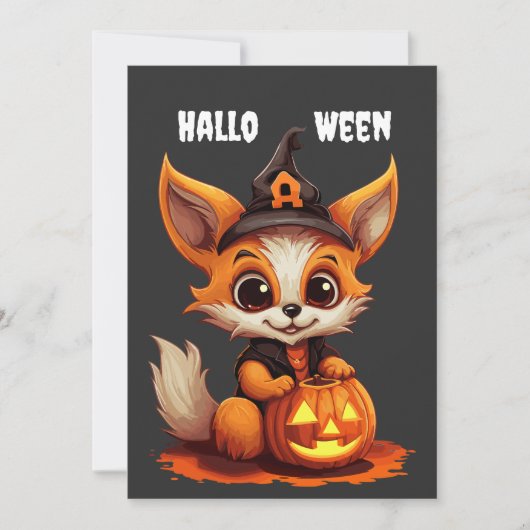 Schattigee cartoon Fox met Halloween pompoen Kaart (Voorkant)