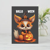 Schattigee cartoon Fox met Halloween pompoen Kaart (Staand voorkant)