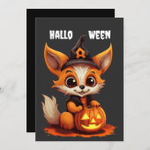 Schattigee cartoon Fox met Halloween pompoen Kaart (Voorkant / Achterkant)