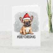 Schattigee Cartoon Franse Bulldog in Santa Hat Chr Kaart (Voorkant)