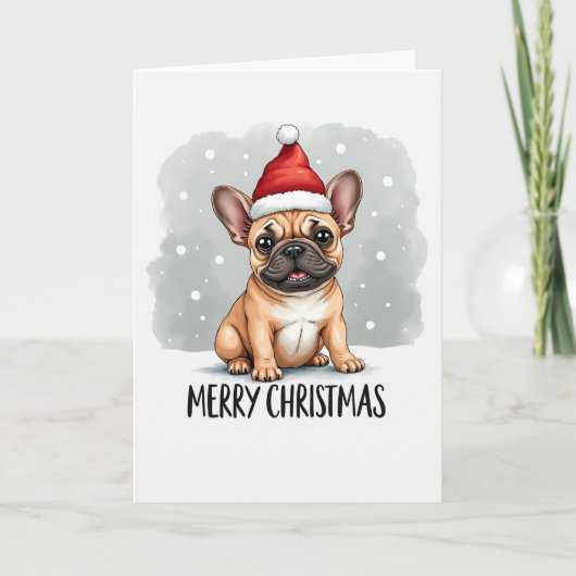 Schattigee Cartoon Franse Bulldog in Santa Hat Chr Kaart (Voorkant)
