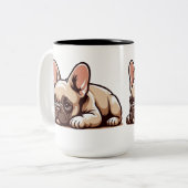 Schattigee Cartoon Franse Bulldog Tweekleurige Koffiemok (Voorkant links)