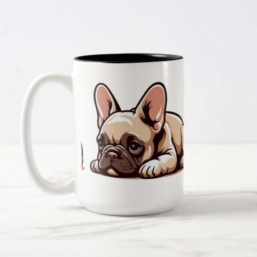 Schattigee Cartoon Franse Bulldog Tweekleurige Koffiemok (Links)