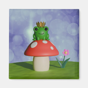 Schattigee Cartoon Frog Dragen een kroon op een pa Magneet