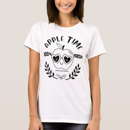 Schattigee Cartoon Fruit T-shirt DesignApple Time (Voorkant)