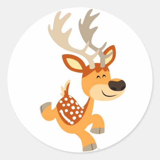 Schattigee Cartoon Gamboling Fallow Herten Sticker (Voorkant)