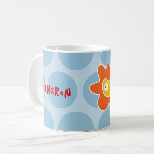 Schattigee Cartoon Geel Leeuw Blauw Stippen Leuk K Koffiemok (Voorkant links)