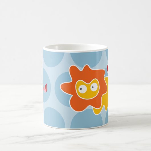 Schattigee Cartoon Geel Leeuw Blauw Stippen Leuk K Koffiemok (Center)