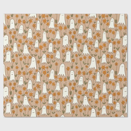 Schattigee Cartoon Geesten in de tuin Halloween Cadeaupapier (Vlak)