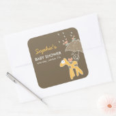 Schattigee Cartoon Gele Giraffe & Paraplu Baby sho Vierkante Sticker (Envelop)