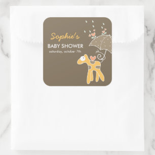 Schattigee Cartoon Gele Giraffe & Paraplu Baby sho Vierkante Sticker