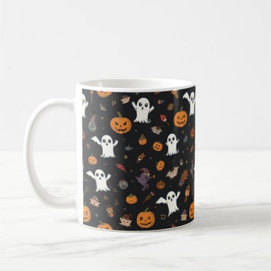 Schattigee Cartoon Ghost en pompoen Pattern Mok | (Links)