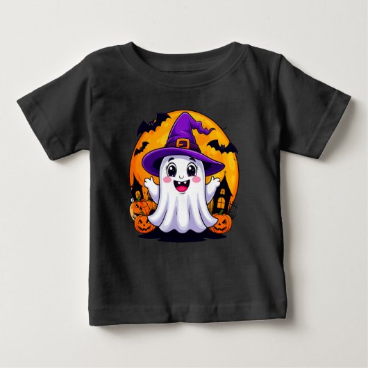 Schattigee Cartoon Ghost in Witch Pet met pompoene (Voorkant)