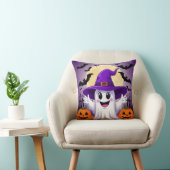 Schattigee Cartoon Ghost in Witch Pet met pompoene Kussen (Stoel)