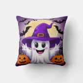 Schattigee Cartoon Ghost in Witch Pet met pompoene Kussen (Achterkant)