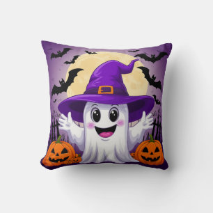 Schattigee Cartoon Ghost in Witch Pet met pompoene Kussen
