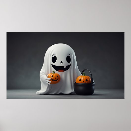 Schattigee Cartoon Ghost met een Trick-or-Treat Ba Poster (Voorkant)