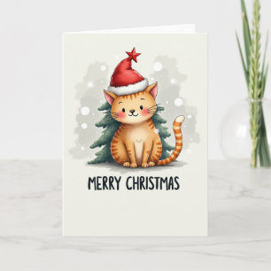 Schattigee Cartoon Ginger Cat in Santa Hat Kerstau Kaart