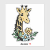 Schattigee Cartoon Giraffe en bloemen Sticker (Vel)