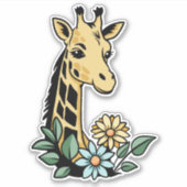 Schattigee Cartoon Giraffe en bloemen Sticker (Voorkant)