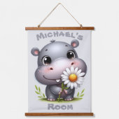 Schattigee Cartoon Giraffe en Hippo Kinderkamer Hangend Wandkleed (Voorkant 2)