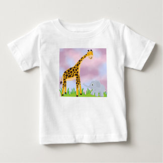 Schattigee Cartoon Giraffe en olifant in een grasl