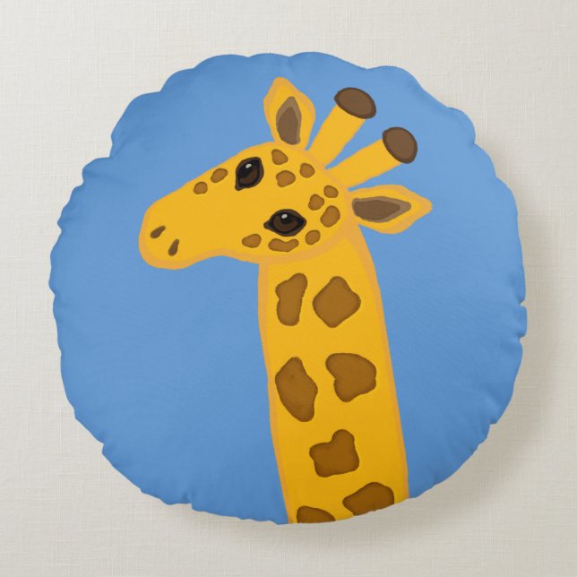 Schattigee Cartoon Giraffe Goudgeel bruin Dier Rond Kussen (Voorkant)