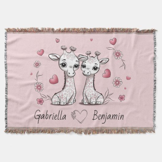 Schattigee Cartoon Giraffe Liefhebbers Hart Valent Deken (Voorkant)