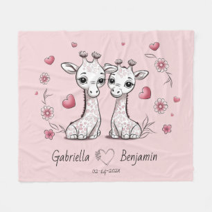 Schattigee Cartoon Giraffe Liefhebbers Hart Valent Fleece Deken