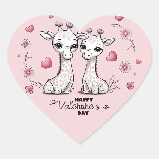 Schattigee Cartoon Giraffe Liefhebbers Hart Valent Sticker (Voorkant)