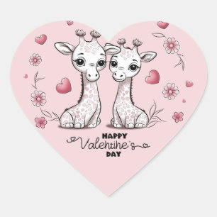Schattigee Cartoon Giraffe Liefhebbers Hart Valent Sticker