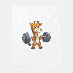 Schattigee Cartoon Giraffe Lifting Gewichten Fitne Fleece Deken