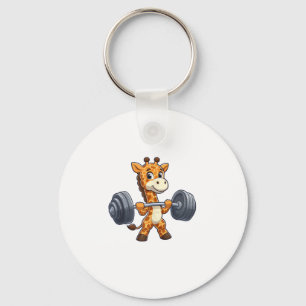 Schattigee Cartoon Giraffe Lifting Gewichten Fitne Sleutelhanger