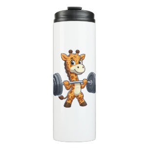 Schattigee Cartoon Giraffe Lifting Gewichten Fitne Thermosbeker