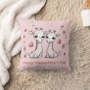 Schattigee Cartoon Giraffe Lovers Hearts Valentijn Kussen