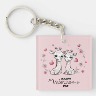 Schattigee Cartoon Giraffe Lovers Hearts Valentijn Sleutelhanger