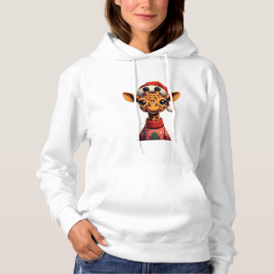 Schattigee Cartoon Giraffe met Santa Hat Christmas Hoodie