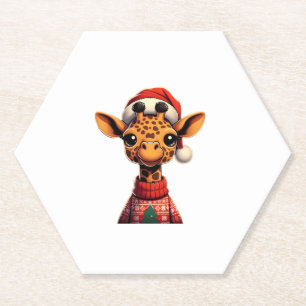 Schattigee Cartoon Giraffe met Santa Hat Christmas Kartonnen Onderzetters