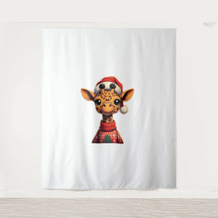 Schattigee Cartoon Giraffe met Santa Hat Christmas Wandkleed