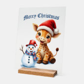 Schattigee Cartoon Giraffe met Santa Hat & Snowman Acryl Bord (Hoek)