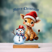 Schattigee Cartoon Giraffe met Santa Hat & Snowman Acryl Bord (Neutraal)