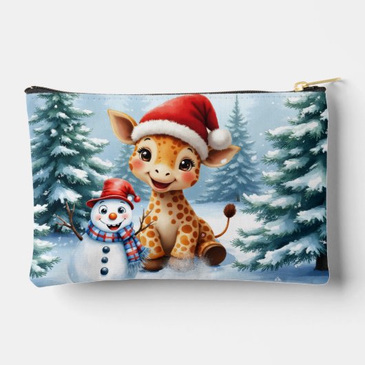 Schattigee Cartoon Giraffe met Santa Hat & Snowman Etui (Achterkant)
