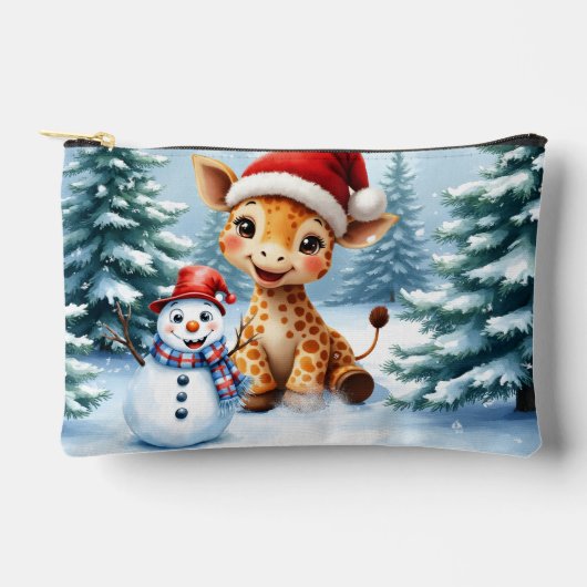 Schattigee Cartoon Giraffe met Santa Hat & Snowman Etui (Voorkant)