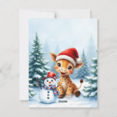 Schattigee Cartoon Giraffe met Santa Hat & Snowman Feestdagenkaart (Achterkant)